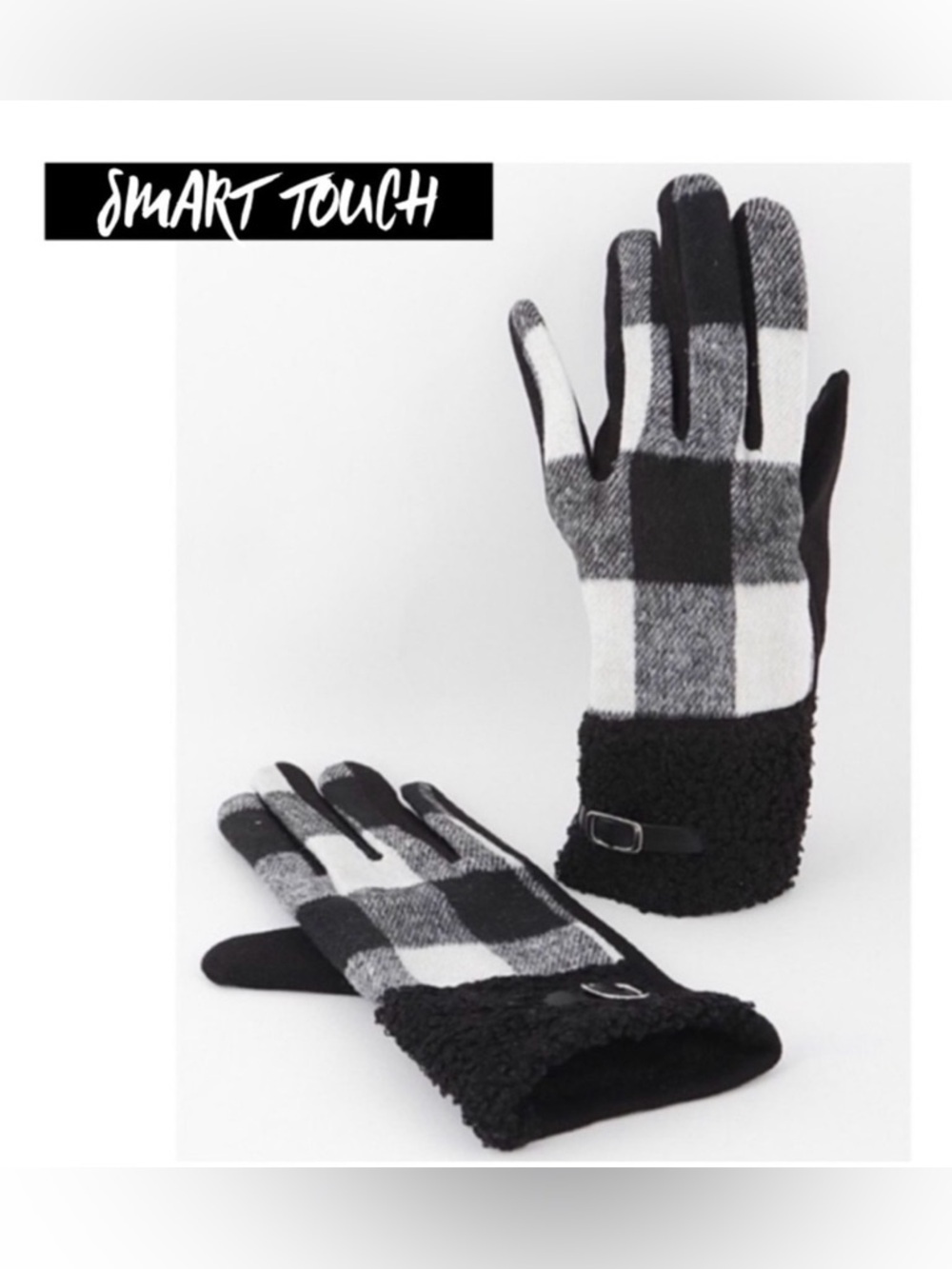 New Women’s Cute Buffalo Plaid Smart Touch Gloves With Sherpa Cuff